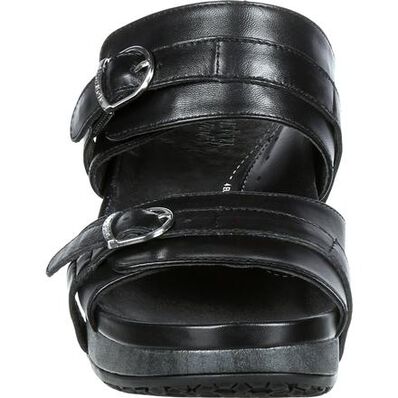 4EurSole Splendor Women's Black Leather Double Strap Slide, , large