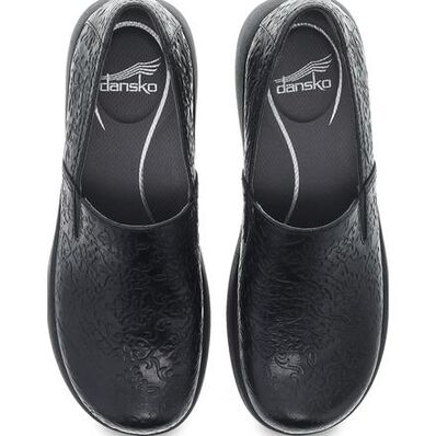Dansko Winona Women's Slip Resistant Black Tooled Leather Work Clogs, , large
