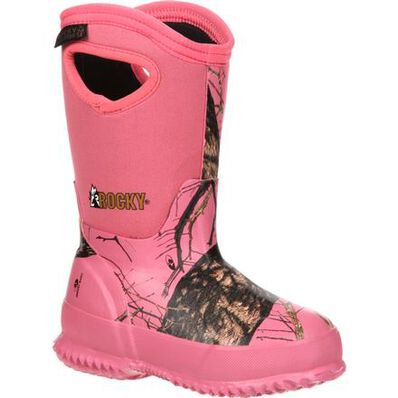 Rocky Core Big Kids' Pink Camo Waterproof 400G Insulated Rubber Boot, , large