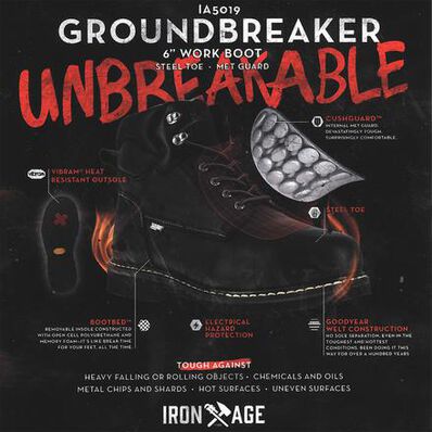 Iron Age Groundbreaker Men's 6 inch Steel Toe Electrical Hazard Internal Met Guard Work Boot, , large