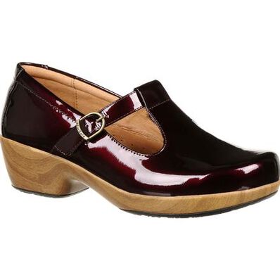RKH231, 4Eursole Comfort 4Ever Burgundy Patent Leather T-Strap Shoe