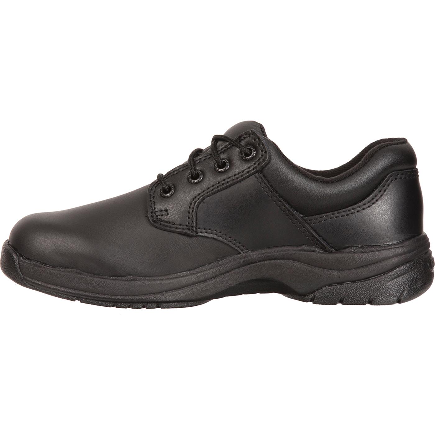Women's SlipStop Plain Toe Black Oxford Duty Shoe, Rocky